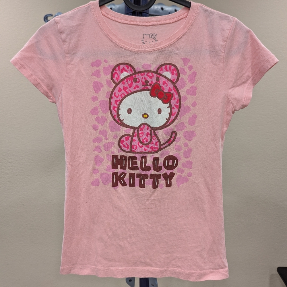 Hello Kitty Leopard Graphic T-Shirt Kids Size L Pink